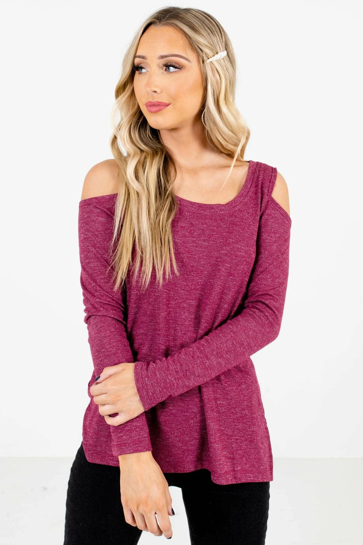 Bella Ella Boutique Fine By Me Berry Purple Cold Shoulder Top 1 Bella Ella Boutique Fine By Me Berry Purple Cold Shoulder Top