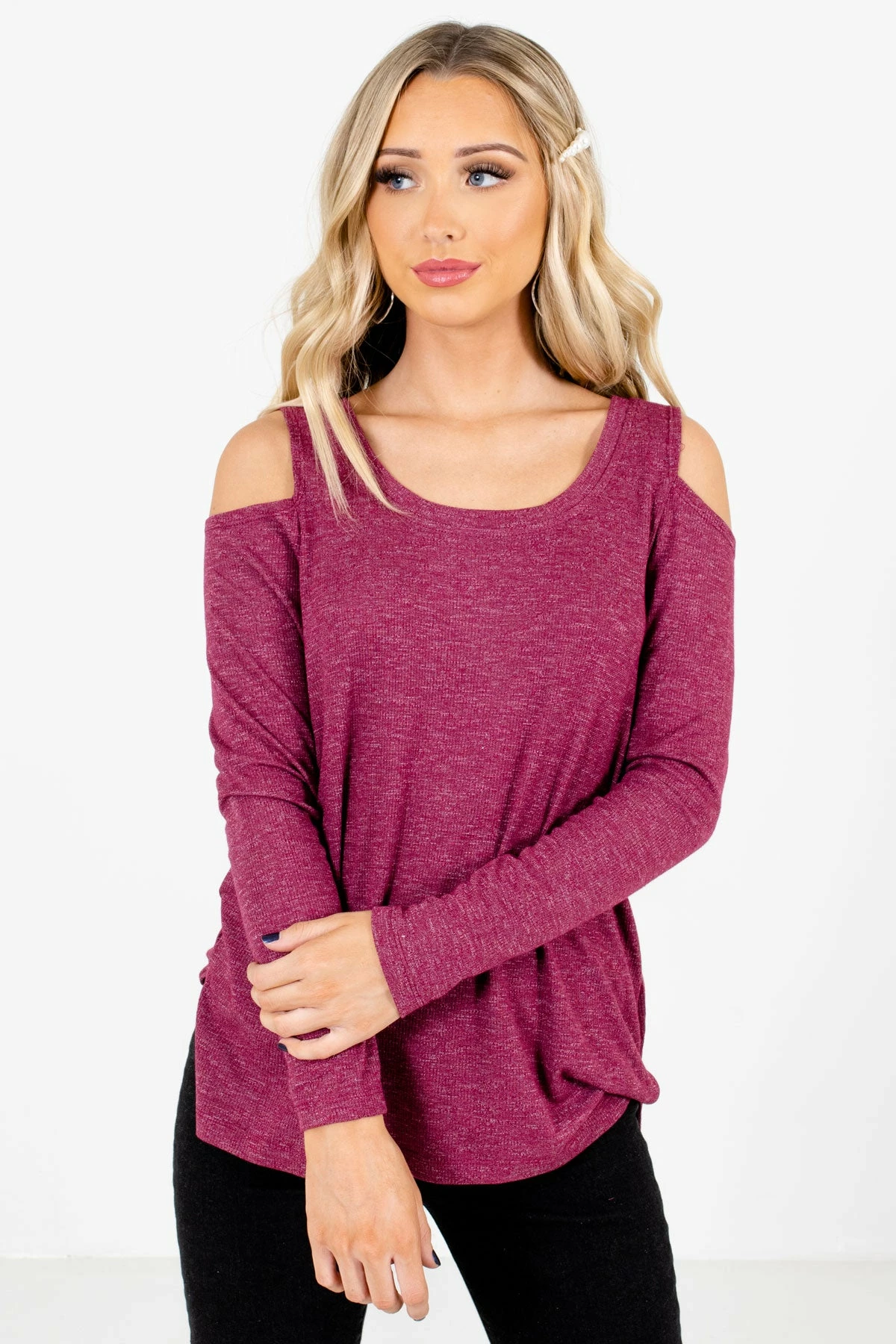 Bella Ella Boutique Fine By Me Berry Purple Cold Shoulder Top 6 Bella Ella Boutique Fine By Me Berry Purple Cold Shoulder Top - Image 6