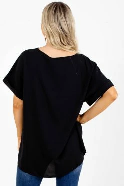 Zenana First Kiss V-Neck Blouse 39 Zenana First Kiss V-Neck Blouse -Bella Ella Sales First Kiss Black Blouse Back 5000x