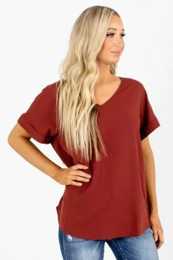 Zenana First Kiss V-Neck Blouse 42 Zenana First Kiss V-Neck Blouse -Bella Ella Sales First Kiss Rust Blouse Front 5000x