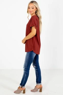 Zenana First Kiss V-Neck Blouse 43 Zenana First Kiss V-Neck Blouse -Bella Ella Sales First Kiss Rust Blouse Side 5000x
