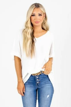 Zenana First Kiss V-Neck Blouse 40 Zenana First Kiss V-Neck Blouse -Bella Ella Sales First Kiss White Blouse Front 5000x