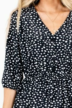 Bella Ella Boutique Focus On Me Patterned Midi Dress -Bella Ella Sales Focus On Me Black Dress Detail 5000x