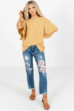 Zenana Focus On The Good Button Blouse 30 Zenana Focus On The Good Button Blouse -Bella Ella Sales Focus on the Good Mustard Bloouse Full Front 5000x