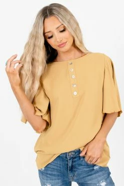 Zenana Focus On The Good Button Blouse 29 Zenana Focus On The Good Button Blouse -Bella Ella Sales Focus on the Good Mustard Blouse Front 5000x