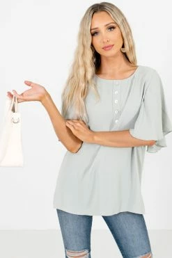Zenana Focus On The Good Button Blouse 31 Zenana Focus On The Good Button Blouse -Bella Ella Sales Focus on the Good Sage Blouse Front 5000x