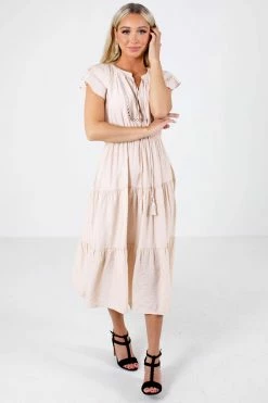 Blu Pepper Folklore Beige Midi Dress -Bella Ella Sales Folklore Beige Dress Full Front 5000x