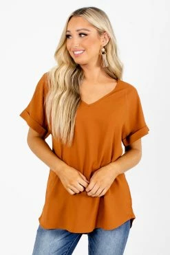 Zenana First Kiss V-Neck Blouse 36 Zenana First Kiss V-Neck Blouse -Bella Ella Sales Frist Kiss Orange Blouse Front 5000x