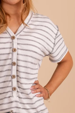 Bibi Fun Loving Striped Top -Bella Ella Sales FunLovingStripedTop BlackDetail 5000x