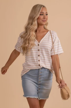 Bibi Fun Loving Striped Top -Bella Ella Sales FunLovingStripedTop PinkFront 5000x