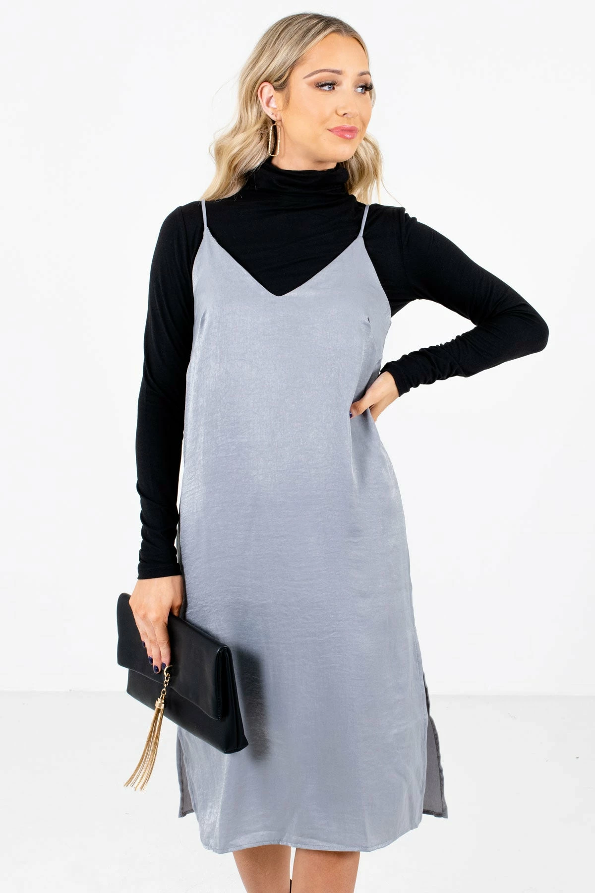 Bella Ella Boutique Girls Night Gray Satin Knee-Length Dress 1 Bella Ella Boutique Girls Night Gray Satin Knee-Length Dress