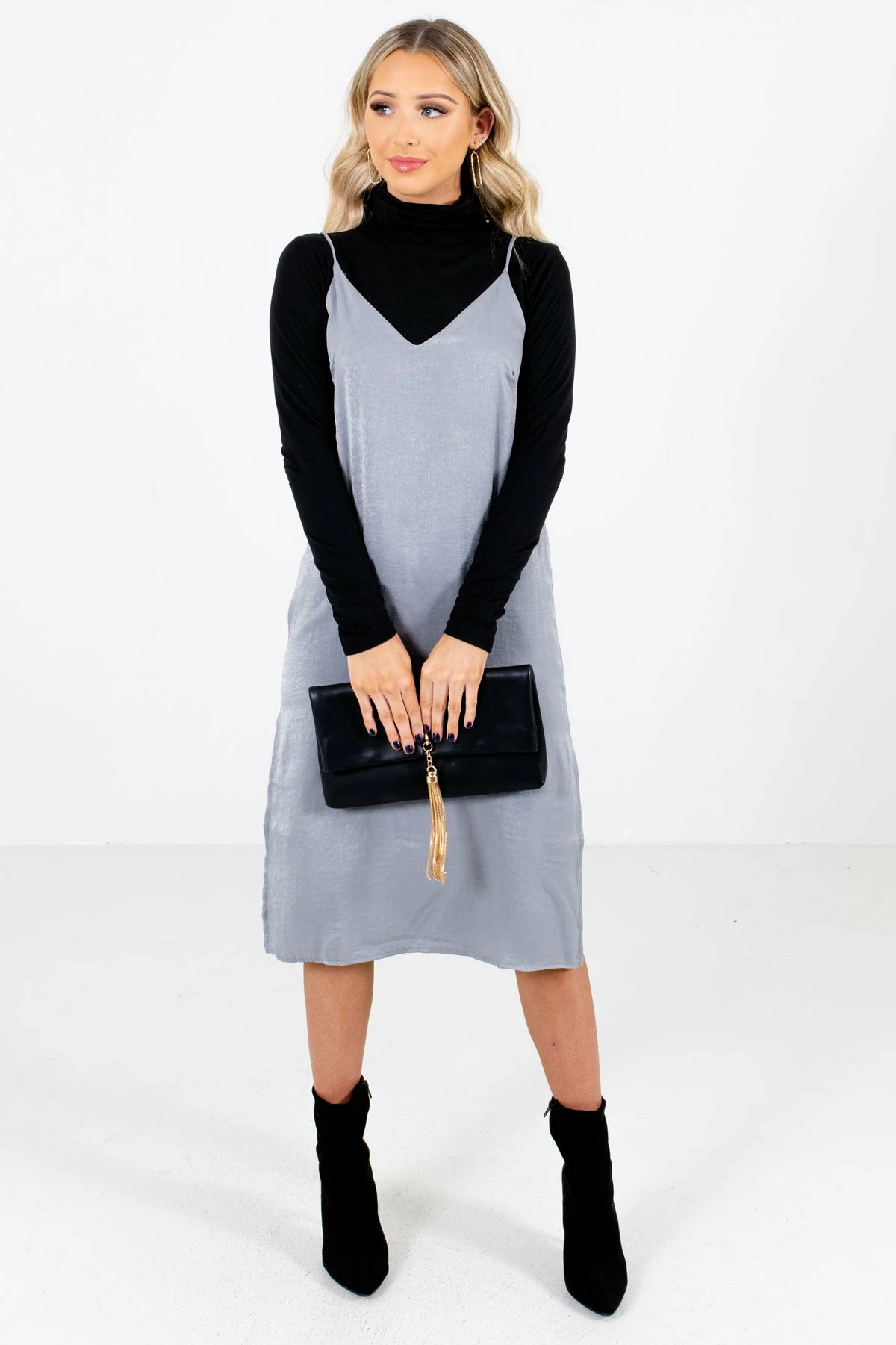 Bella Ella Boutique Girls Night Gray Satin Knee-Length Dress 4 Bella Ella Boutique Girls Night Gray Satin Knee-Length Dress - Image 4