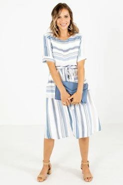 Ces Femme Going Nautical Blue Striped Knee-Length Dress -Bella Ella Sales Going Nautical Blue Dress Full Front 5000x