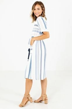 Ces Femme Going Nautical Blue Striped Knee-Length Dress -Bella Ella Sales Going Nautical Blue Dress Side 5000x