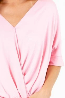 Zenana Going Steady Short Sleeve Blouse 52 Zenana Going Steady Short Sleeve Blouse -Bella Ella Sales Going Steady Pink Blouse Front 5000x