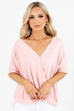 Zenana Going Steady Short Sleeve Blouse 45 Zenana Going Steady Short Sleeve Blouse -Bella Ella Sales GoingSteadyBlouseBlushFront 5000x