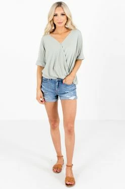 Zenana Going Steady Short Sleeve Blouse 50 Zenana Going Steady Short Sleeve Blouse -Bella Ella Sales GoingSteadyBlouseSageFullFront 5000x