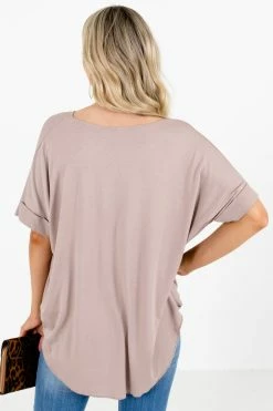 Zenana Going Steady Short Sleeve Blouse 39 Zenana Going Steady Short Sleeve Blouse -Bella Ella Sales GoingSteadyBlouseTaupeBack 5000x