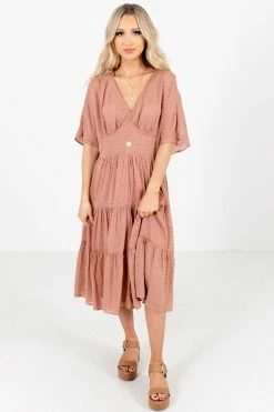 Polagram Gorgeous Girl Midi Dress -Bella Ella Sales Gorgeous Girl Mauve Dress Full Front 5000x