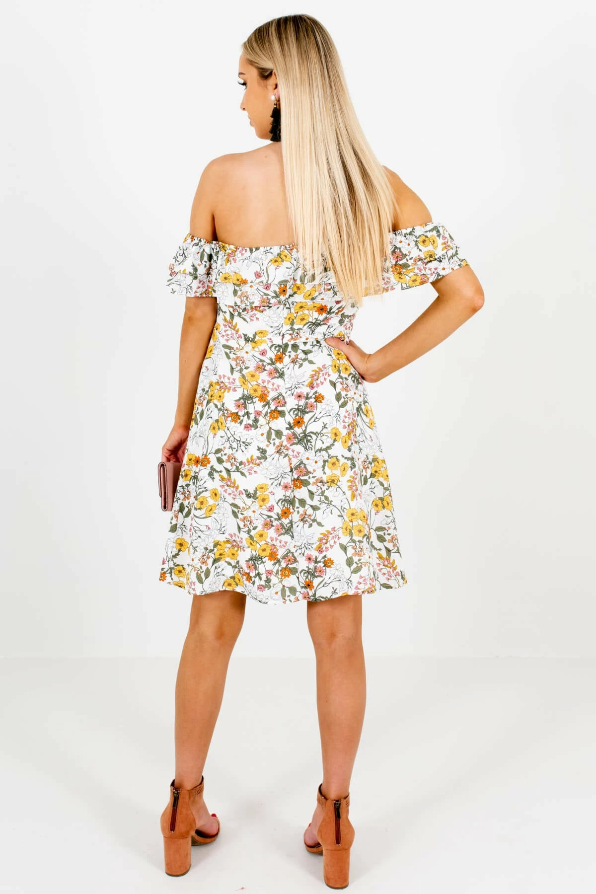 Bella Ella Boutique Honeysuckle White Floral Off-Shoulder Mini Dress 2 Bella Ella Boutique Honeysuckle White Floral Off-Shoulder Mini Dress - Image 2