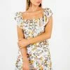Bella Ella Boutique Honeysuckle White Floral Off-Shoulder Mini Dress
