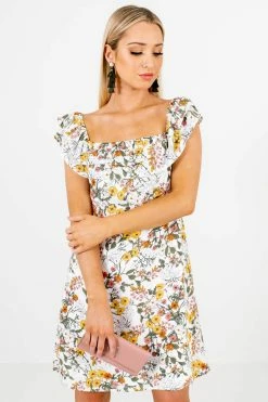 Bella Ella Boutique Honeysuckle White Floral Off-Shoulder Mini Dress