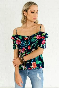 Bella Ella Boutique Island Dreaming Navy Cold Shoulder Top -Bella Ella Sales Island Dreaming Navy Off The Shoulder Top 5000x