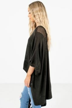 Bella Ella Boutique Joyful Heart Charcoal Gray Sweater Poncho -Bella Ella Sales Joyful Heart Charcaol Poncho Side 5000x