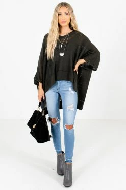 Bella Ella Boutique Joyful Heart Charcoal Gray Sweater Poncho -Bella Ella Sales Joyful Heart Charcoal Poncho Full Front2 5000x