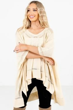 Bella Ella Boutique Joyful Heart Cream Sweater Poncho