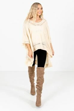 Bella Ella Boutique Joyful Heart Cream Sweater Poncho -Bella Ella Sales Joyful Heart Cream Poncho Full Front 5000x