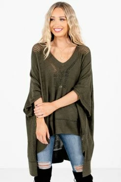 Bella Ella Boutique Joyful Heart Olive Green Sweater Poncho