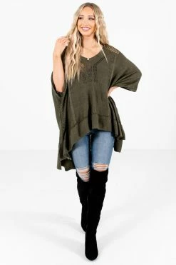 Bella Ella Boutique Joyful Heart Olive Green Sweater Poncho -Bella Ella Sales Joyful Heart Green Poncho Full Front2 5000x