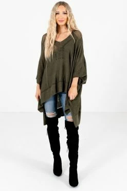 Bella Ella Boutique Joyful Heart Olive Green Sweater Poncho -Bella Ella Sales Joyful Heart Green Poncho Full Front3 5000x