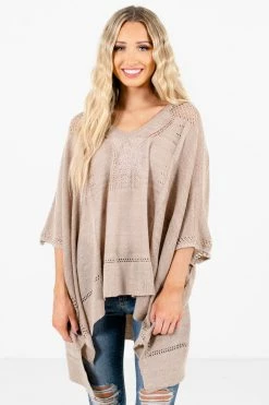 Bella Ella Boutique Joyful Heart Taupe Brown Sweater Poncho