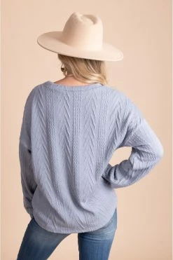 7th Ray Just For You Textured Pullover Sweater -Bella Ella Sales JustForYouTexturedPulloverSweaterblueback 5000x