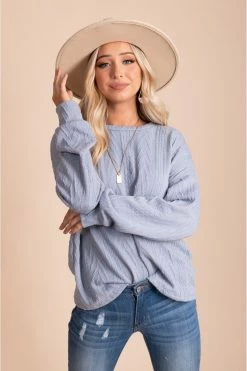 7th Ray Just For You Textured Pullover Sweater -Bella Ella Sales JustForYouTexturedPulloverSweaterbluefront 5000x
