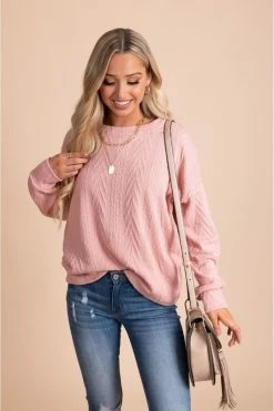 7th Ray Just For You Textured Pullover Sweater -Bella Ella Sales JustForYouTexturedPulloverSweaterpinkfront 5000x