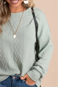 7th Ray Just For You Textured Pullover Sweater -Bella Ella Sales JustForYouTexturedPulloverSweatersagecloseup 5000x