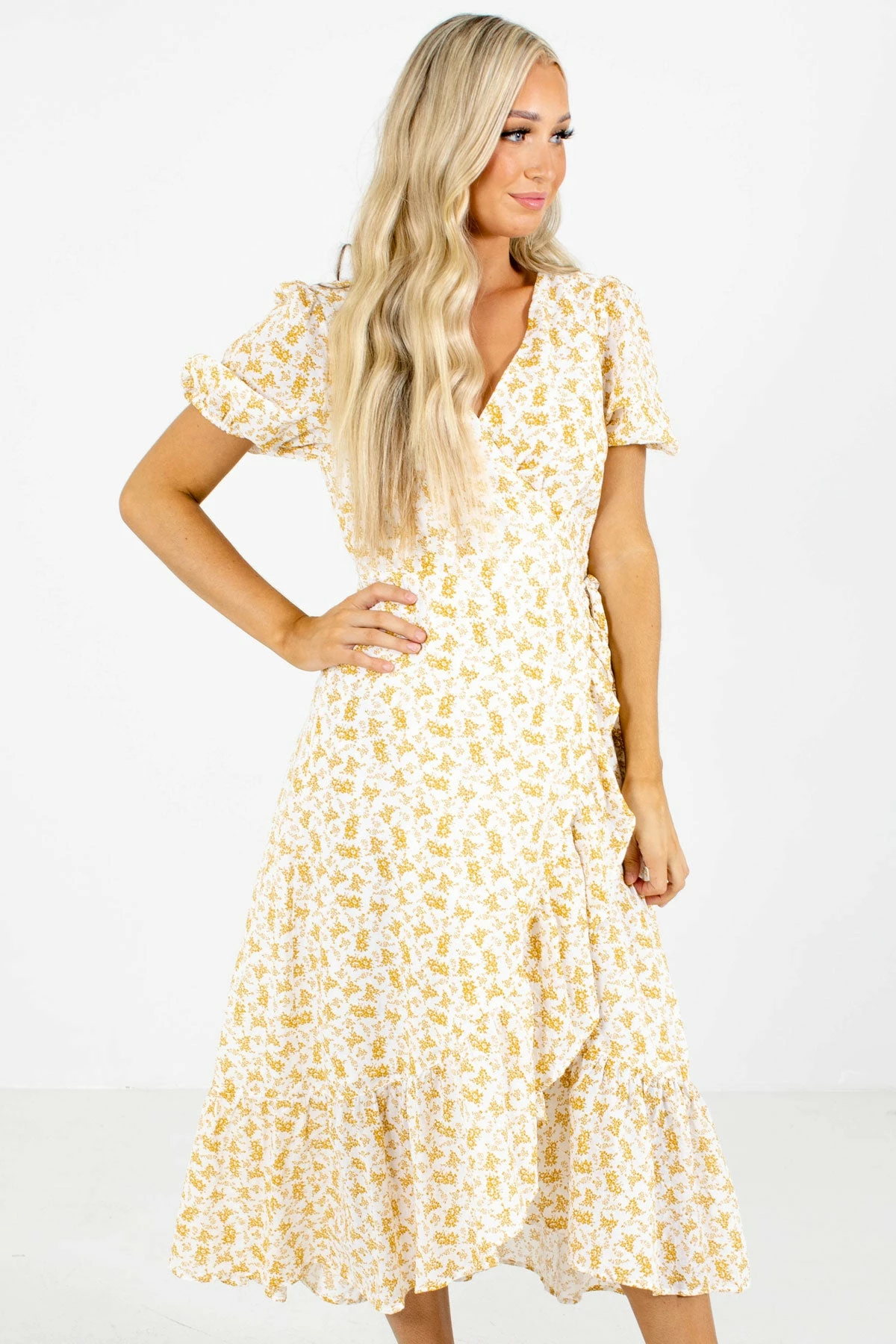 In Loom Keep Calm Honey Yellow Floral Midi Dress 1 In Loom Keep Calm Honey Yellow Floral Midi Dress
