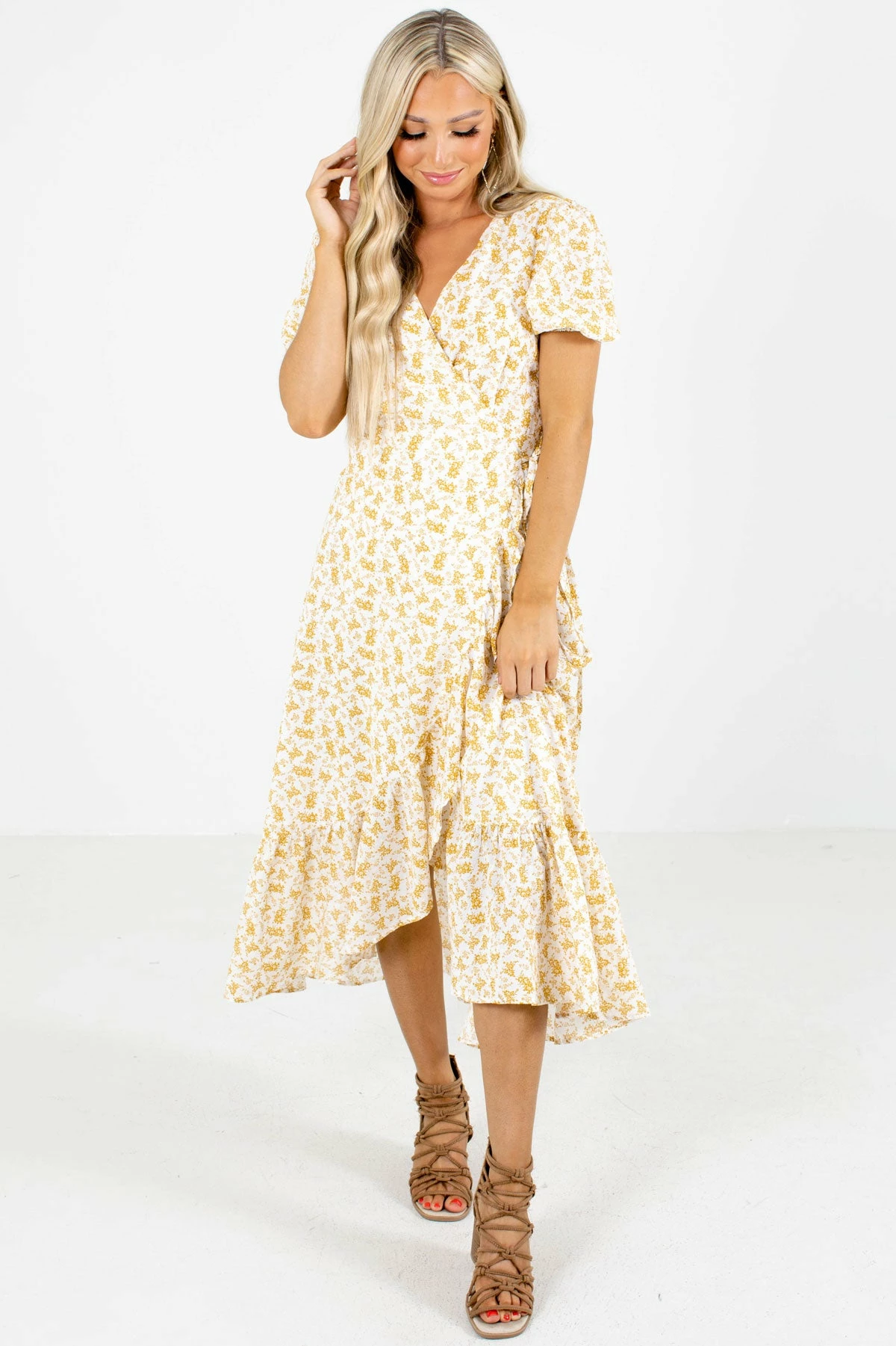 In Loom Keep Calm Honey Yellow Floral Midi Dress 6 In Loom Keep Calm Honey Yellow Floral Midi Dress - Image 6