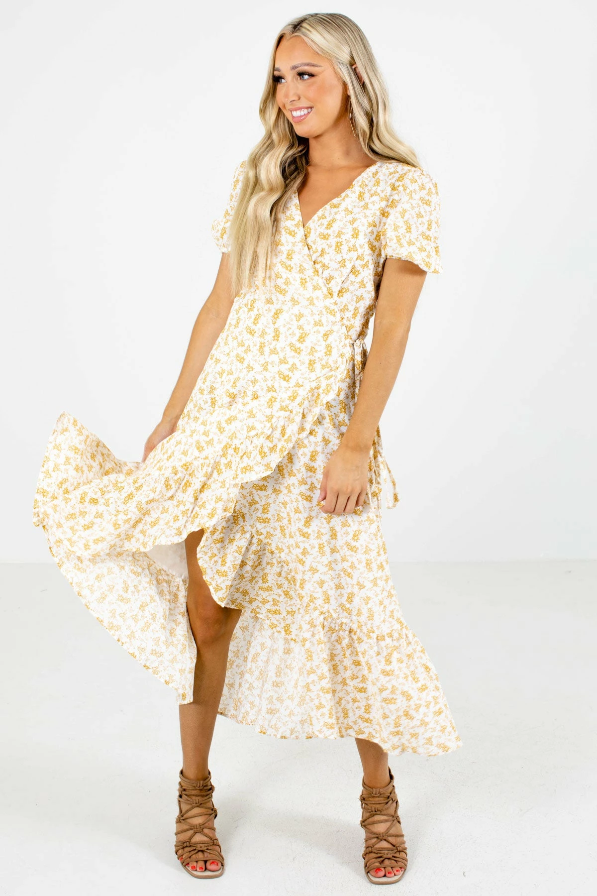 In Loom Keep Calm Honey Yellow Floral Midi Dress 4 In Loom Keep Calm Honey Yellow Floral Midi Dress - Image 4