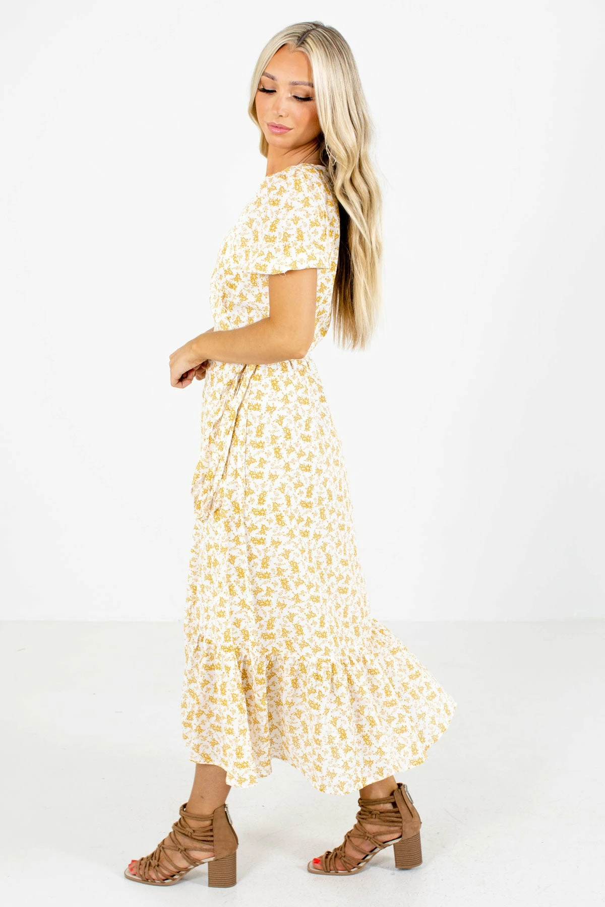 In Loom Keep Calm Honey Yellow Floral Midi Dress 5 In Loom Keep Calm Honey Yellow Floral Midi Dress - Image 5