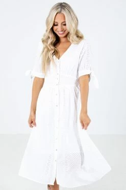 Sweet Claire Kiss Somebody White Midi Dress -Bella Ella Sales Kiss Somebody White Dress Front 5000x