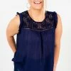 Bella Ella Boutique Laughter Is The Best Medicine Navy Lace Top