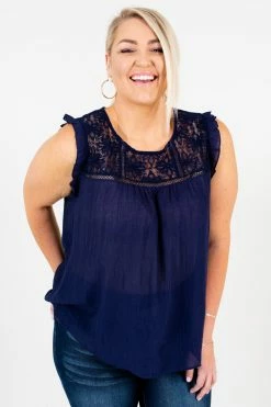 Bella Ella Boutique Laughter Is The Best Medicine Navy Lace Top