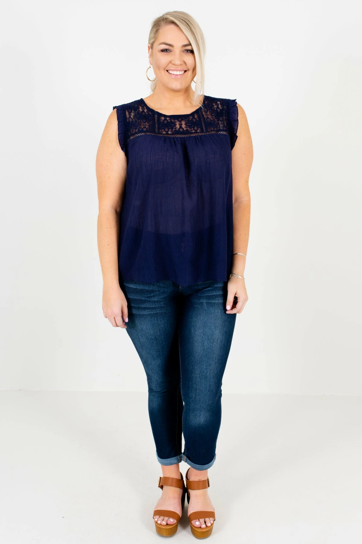 Bella Ella Boutique Laughter Is The Best Medicine Navy Lace Top 6 Bella Ella Boutique Laughter Is The Best Medicine Navy Lace Top - Image 6
