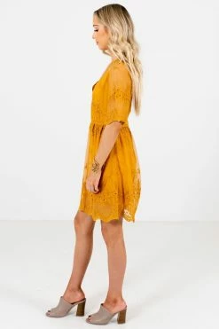 Bella Ella Boutique Light My Fire Mustard Lace Mini Dress -Bella Ella Sales Light My Fire Mustard Dress Side 5000x