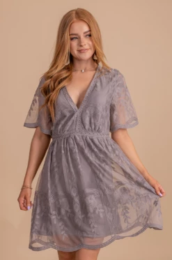 IRIS Light My Fire Gray Lace Mini Dress -Bella Ella Sales LightMyFireGrayProductPictures 2 5000x