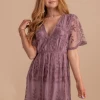 Bella Ella Boutique Light My Fire Mauve Lace Mini Dress